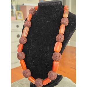 Carnelian & Lava Stone Beaded Necklace | Vintage Tribal Ethnic  Boho Artisan